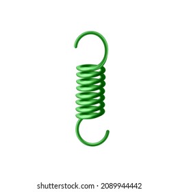 Steel spring with coating and hooks on edges, realistic template vector illustration isolated on white background. 3D mockup of spring of bent flexible metal.