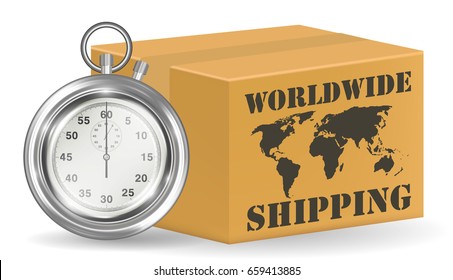 steel stopwatch with worldwide shipping carton box