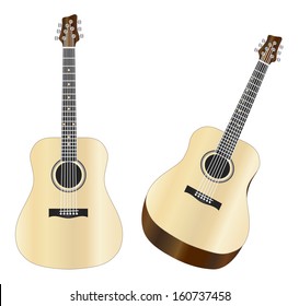 Steel Strings Acoustic Guitars Isolated on White Background Vector Illustration