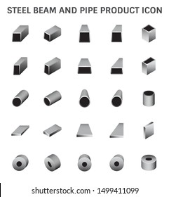 Steel structural product such as beam tube and pipe variety of shape for construction material, Steel construction material, Product of iron and steel industry, vector illustration icon set design.