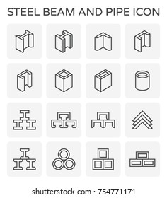 Steel structural product such as beam tube and pipe variety of shape for construction material, Steel construction material, Product of iron and steel industry, vector illustration icon set design.
