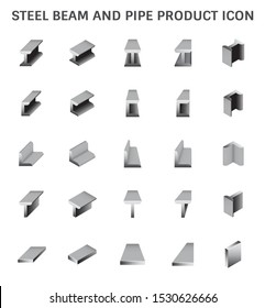 Steel structural product variety of shape for construction material, Steel construction material, Product of iron and steel industry, vector illustration icon set design.