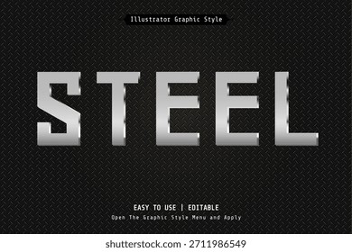 Efecto de texto de acero Tipografía de metal editable