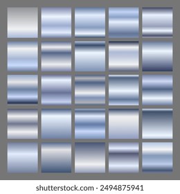 Steel texture gradient background vector set. Metallic design for frames, banners and labels. Realistic abstract silver pattern. Elegant light and shiny metal template.