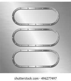 steel texture with three metallic banners