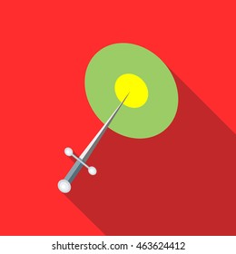 Steel throwing knife icon in flat style on a red background