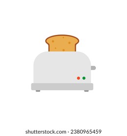 Steel toaster icon with slice of bread. Vector flat style illustration on white background. Home appliances cooking kitchen home equipment