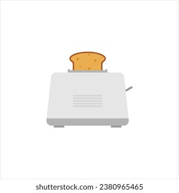 Steel toaster icon with slice of bread. Vector flat style illustration on white background. Home appliances cooking kitchen home equipment