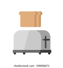 Steel toaster with two slices of bread, vector illustration in a flat style isolated on a white background