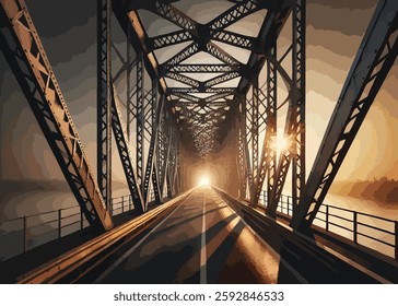 a steel truss bridge with strong geometric structures