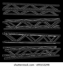 Steel truss girder element set. Wireframe low poly mesh. Vector illustration