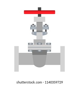 Steel valve icon, part of tube and pipeline isolated on white background. Flat element of water tubing, plumbing equipment. Vector illustration. EPS 10.