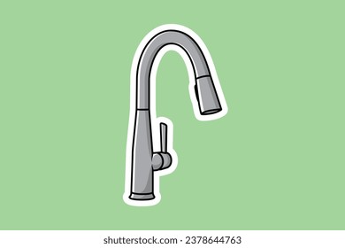 Steel Water Supply Faucets For Bathroom And Kitchen Sink Sticker vector illustration. Home interior objects icon concept. Kitchen faucet sticker design logo with shadow.