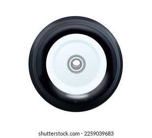 Steel wheel of shopping cart, realistic black and white, vector illustration