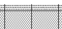 Steel wire chain, barbed wire. Chainlink fence. Safety fence pattern. Seamless chain link fence. Wire mesh steel icon. Grid metal chain-link. Metallic wired fence. Jail, barbed icon.