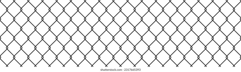 Steel wire chain link fence or rabitz seamless pattern. Metal lattice with rhombus shape silhouette. Grid fence background. Prison wire mesh seamless texture. Vector illustration on white background.