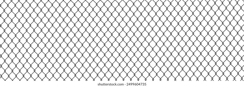 Steel wire chain link fence seamless pattern. Metal lattice with rhombus, diamond shape silhouette. Grid fence background.