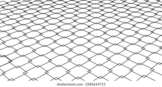 Steel wire chain link fence seamless pattern. Metal lattice with rhombus, diamond shape silhouette. Grid fence background.