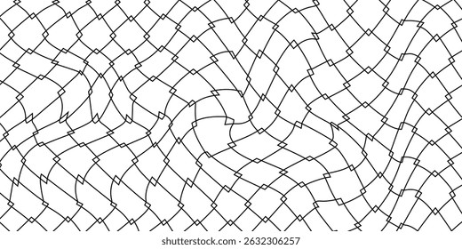 Steel wire chain link fence seamless pattern. Metal lattice with rhombus, diamond shape silhouette. Grid fence background.