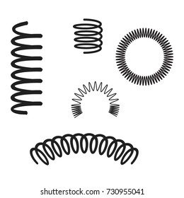 Steel wire flexible spiral coils spring vector icons, illustration of black silhouette steel spring