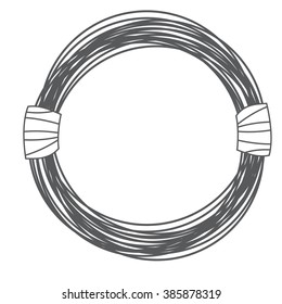 Steel wire rope cable in cartoon style outline drawing.