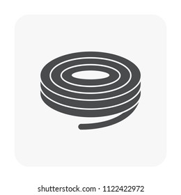 Steel wire rope in roll coil vector icon. Product from metallurgy industry. Manufacture from steel, metal, iron or stainless. Material for construction to tie bar rod and reinforced in concrete.