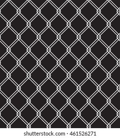 Steel wired fence seamless texture overlay. Metallic wire mesh isolated on black background. Stylized vector pattern.