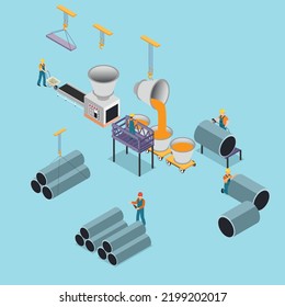 Steel Workers in Metallurgy Process isometric 3d vector illustration concept for banner, website, illustration, landing page, flyer, etc.