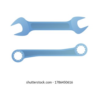 Steel wrenches icon in cartoon style. Carpentry hand tool element isolated on white background. Metal spanners pictogram for DIY store website. Professional mechanical instrument vector illustration.