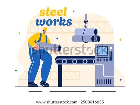Steelworks Vector Illustration with Resource Mining, Smelting of Metal in Big Foundry and Hot Steel Pouring in a Flat Cartoon Background Design
