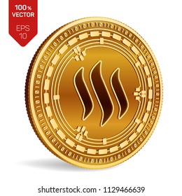 Steem. 3D isometric Physical coin. Digital currency. Cryptocurrency. Golden coin with Steem symbol isolated on white background. Vector illustration.