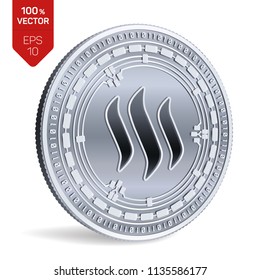 Steem. 3D isometric Physical coin. Digital currency. Cryptocurrency. Silver coin with Steem symbol isolated on white background. Vector illustration.