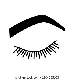 Steep arched eyebrow shape glyph icon. Soft angled eyebrows. Brows shaping by tattooing. Closed woman eye. Silhouette symbol. Negative space. Vector isolated illustration