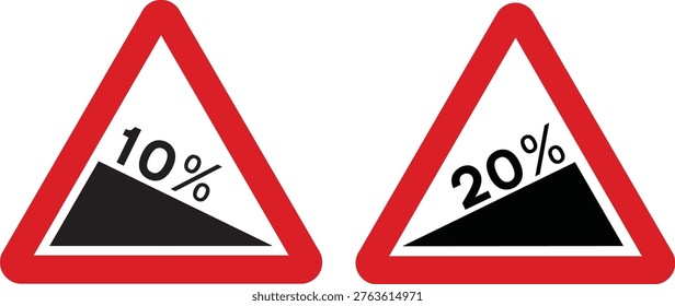 Steep Ascent and Descent Road Gradient Warning Triangle Vector Illustration