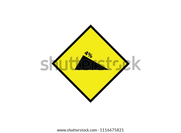 Steep descent 4% degree traffic sign symbol yellow\
and black