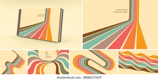 A steep descent or climb on a racing track. A retro style background. Wavy lines in perspective. Dynamic ribbons. Curved ribbons. Folding effect. Vector for cover, presentation, notebook or notepad.