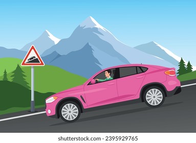A warning Road sign,steep descent best displayed before a steep downgrade  that can be helpful to the drivers, isolated vector illustration