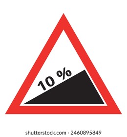 Steep descent road sign within a red triangle, Traffic signs vector design