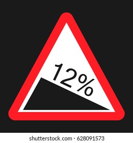 Steep descent sign flat icon, Traffic and road sign, vector graphics, a solid pattern on a black background, eps 10