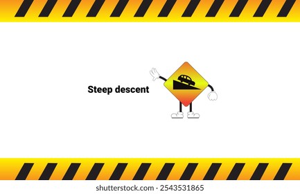 Steep descent sign graphic vector illustration with cartoon characters. Graphic design is suitable for children's education, story books, or traffic safety materials. vector illustration