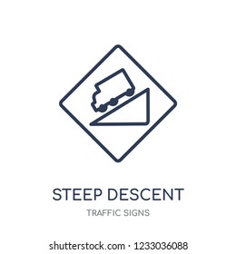 steep descent sign icon. steep descent sign linear symbol design from Traffic signs collection. Simple outline element vector illustration on white background