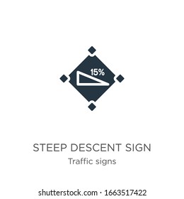 Steile Vektorillustration der Absteigezeichen Trendy flach steiler Abstieg Symbol aus der Sammlung von Verkehrszeichen einzeln auf weißem Hintergrund. Vektorillustration-Illustration kann für Web- und Mobile-Grafikdesign, Logo, 