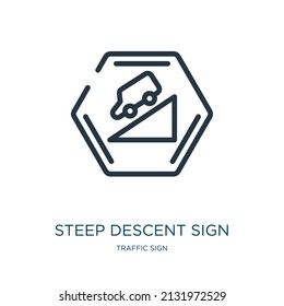 steep descent sign thin line icon. road, traffic linear icons from traffic sign concept isolated outline sign. Vector illustration symbol element for web design and apps.