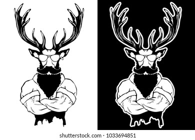 Steep fashionable deer Hipster animal. Vintage style illustratio
