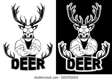 Steep fashionable deer Hipster animal. Vintage style illustration for tattoo, logo, emblem, print on the t-shirt