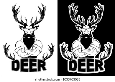 Steep fashionable deer Hipster animal. Vintage style illustration for tattoo, logo, emblem, print on the t-shirt