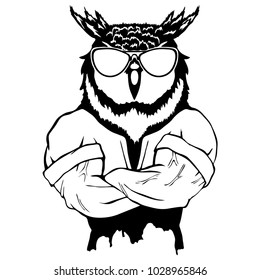 Steep fashionable owl. Vintage style illustration for tattoo, logo, emblem