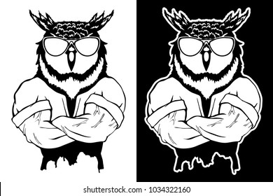 Steep fashionable owl. Vintage style illustration for tattoo, logo, emblem