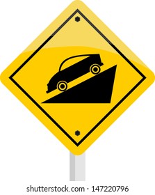 Steep grade hill ahead warning road sign