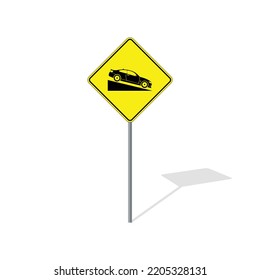 Steep Hill Road Sign On Post Pole Vector Graphics